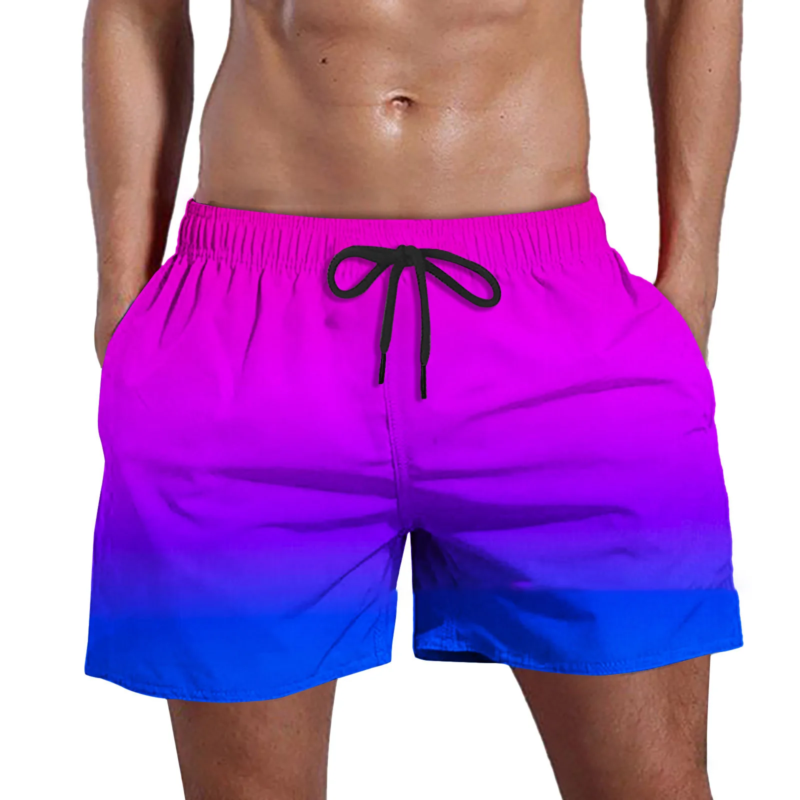 M0016 Summer Fashion Color Gradient Large Size Solid Color Shorts Section Slim Mens Swim Shorts