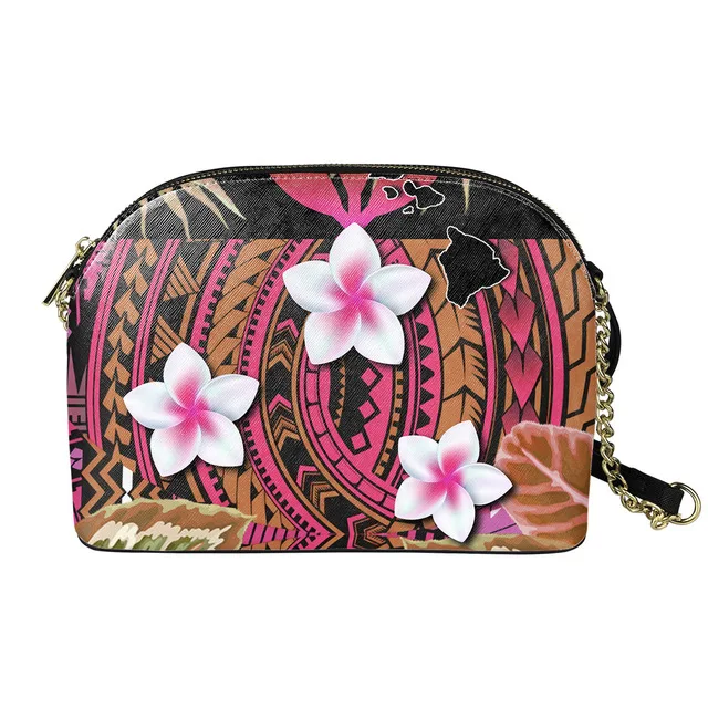 
Crossbody Bag for Women Tribal Polynesian Plumeria Print Shoulder Bag Hawaiian Mini Casual Sling Bag With Chain Bols 