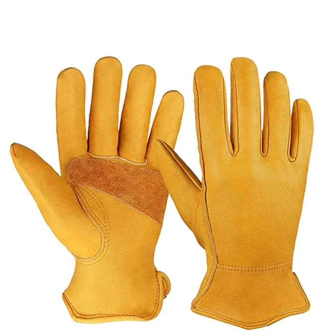 Yellow style cowhide construction mitten  leather safety working motorcycle driving gloves