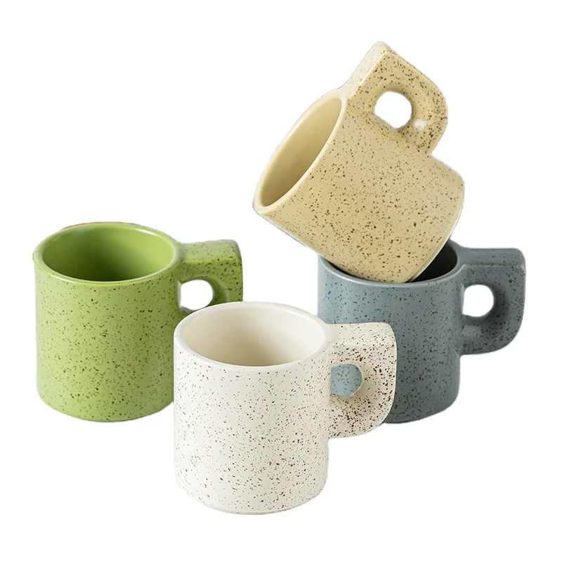 Creative C-shaped handle mug Nordic simple sesame dots ceramic cup