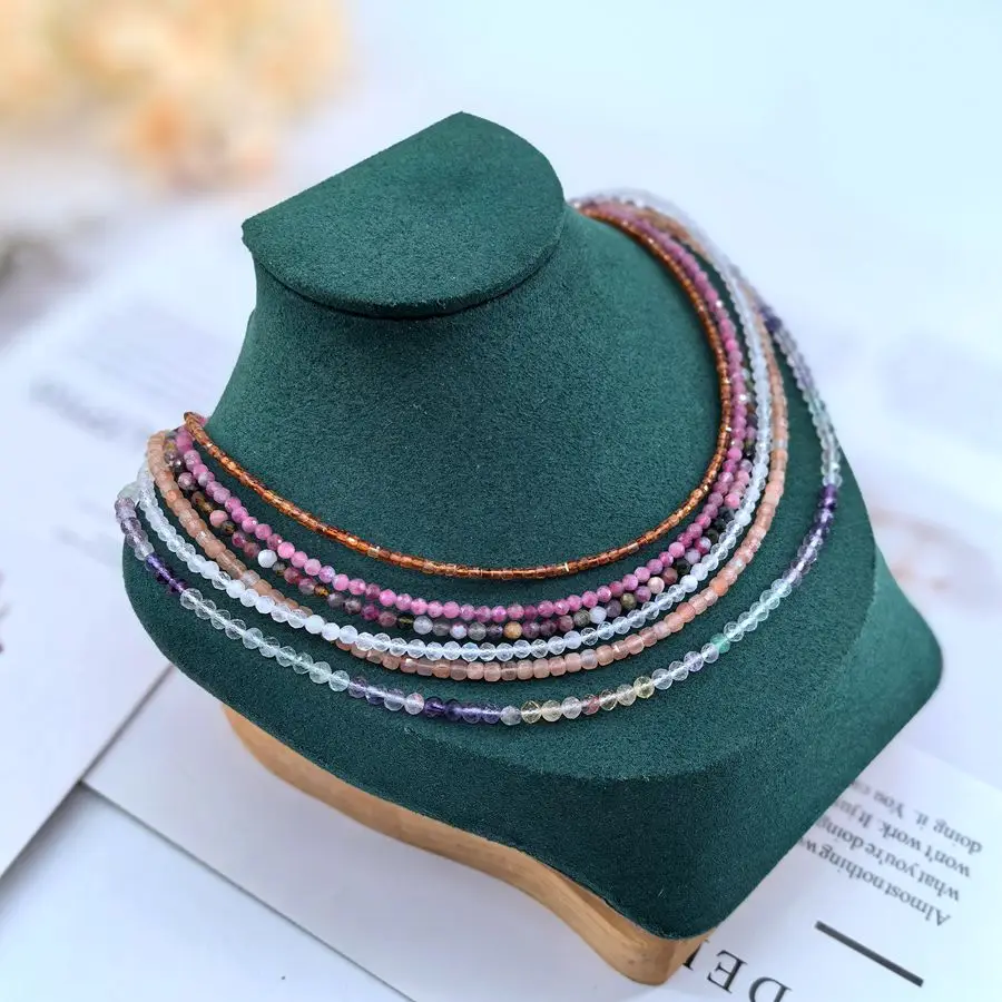 Fashion Natural Stone Round Faceted Beads Necklace 925 Sterling Silver Handmade Gemstone Crystal Fine Jewelry Elegant Necklace