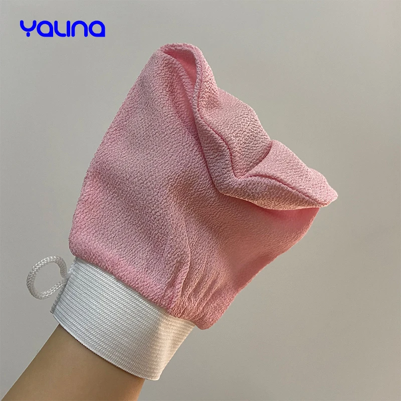 Custom 100% Viscose Fiber Exfoliating Gloves Shower Scrub Mitts Pink Tan Korean Bath Exfoliating Mitt tan eraser remover