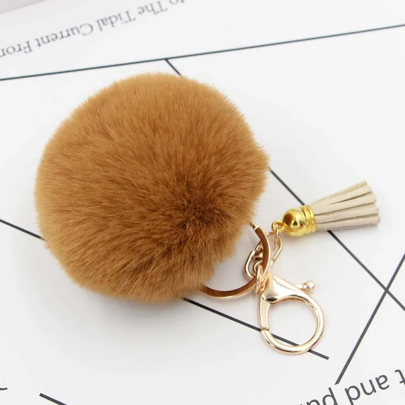 8cm Fluffy Pom Pom Keychains Faux Rabbit Fur Pompom With Silver Keyring Cute Key Accessories Christmas Gifts