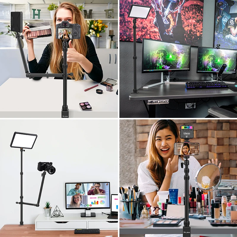 Vijim LS10 Desk top selfie ring light stand photography live stream Camera stand table mic stand boom arm