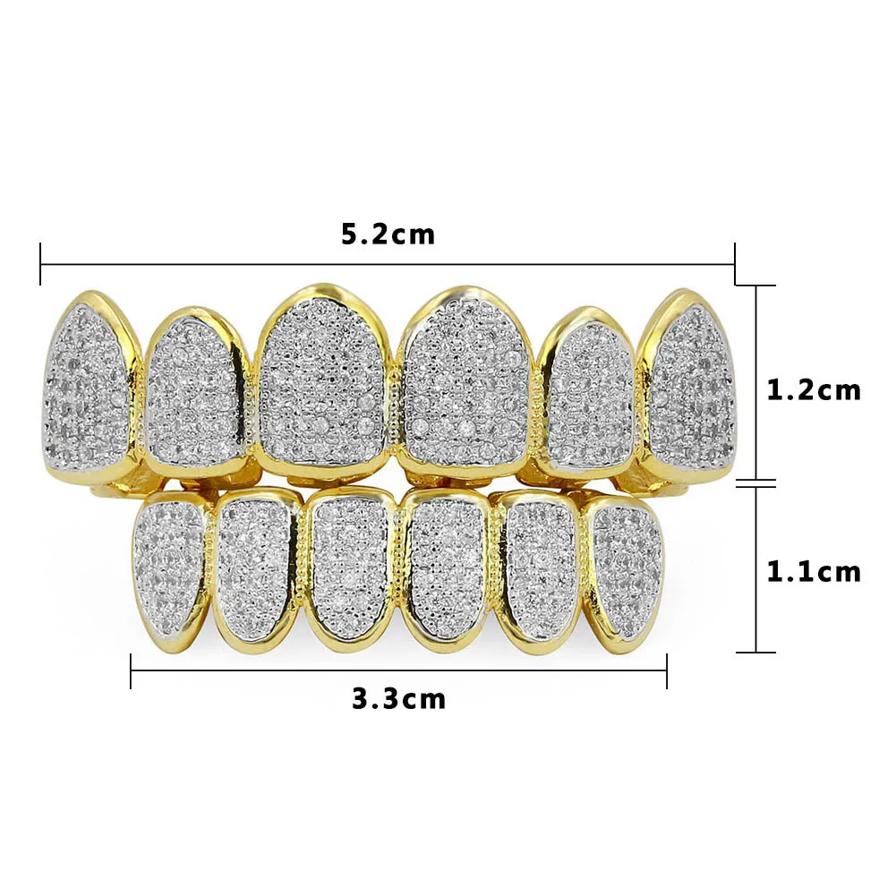  Hip Hop Grills Teeth Grillz Gold Color Plated High Quality Tooth Micro Pave CZ Top & Bottom GRILL Mouth