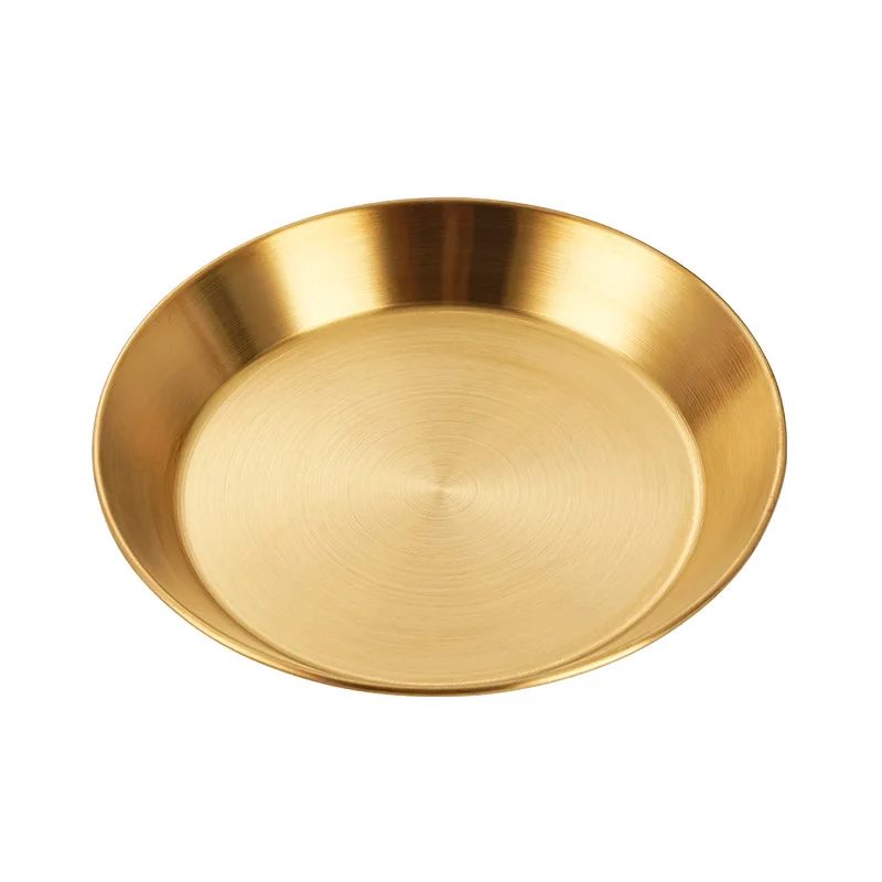 barbecue plate Plates Dinnerware Golden Serving Sauce Dish Plate with Dip Round Metal Stainless Steel 304 Customized Pattern