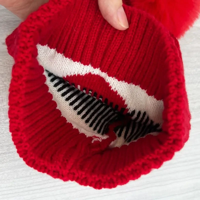 2024 Unisex Plush Knitted Beanie Hat Acrylic Snowman Christmas Hat with Fur Ball for Children Winter Daily Use Festivals