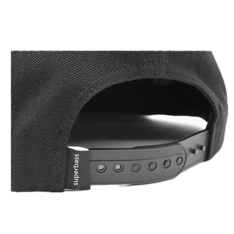 Custom Black 5 Panel Cotton Flat Embroidery Snapback  Cap