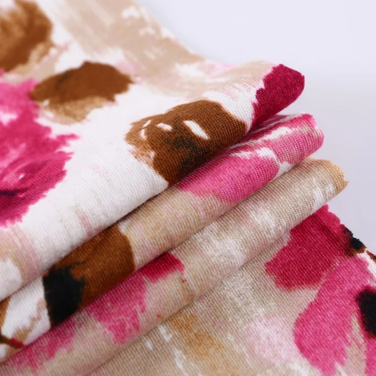 beautiful knitted plain custom flower cotton printed knit jersey fabric for dress