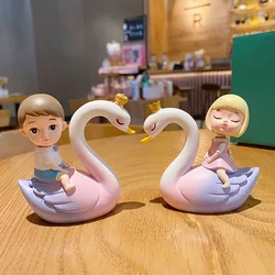 BaiMao 2pcs /pair swan girls and boys design modern statues home decoration desktop lovers resin crafts