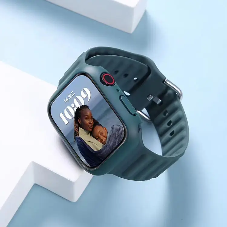 Fashion Liquid Silicone  Watch Strap Replacement Protective  glass Cover Case Watch Strap Set For Iwatch 38/40/41mm