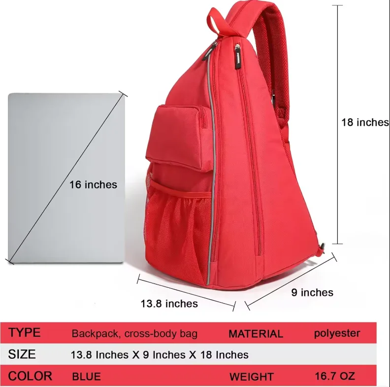 Large Capacity Sports Bag for 4 Paddles Multi-Functional Cross-body Sports Backpack With Fence Hook Pickleball Sport Bag