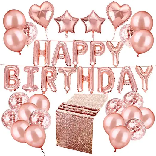50 Pcs Happy Birthday Balloons Set Rose Gold for  happy birthday   Wedding and  Birthday Party
