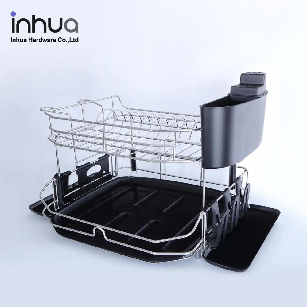 Large capacity 304 stainless steel cutlery dish drying rack double drain rack kitchen