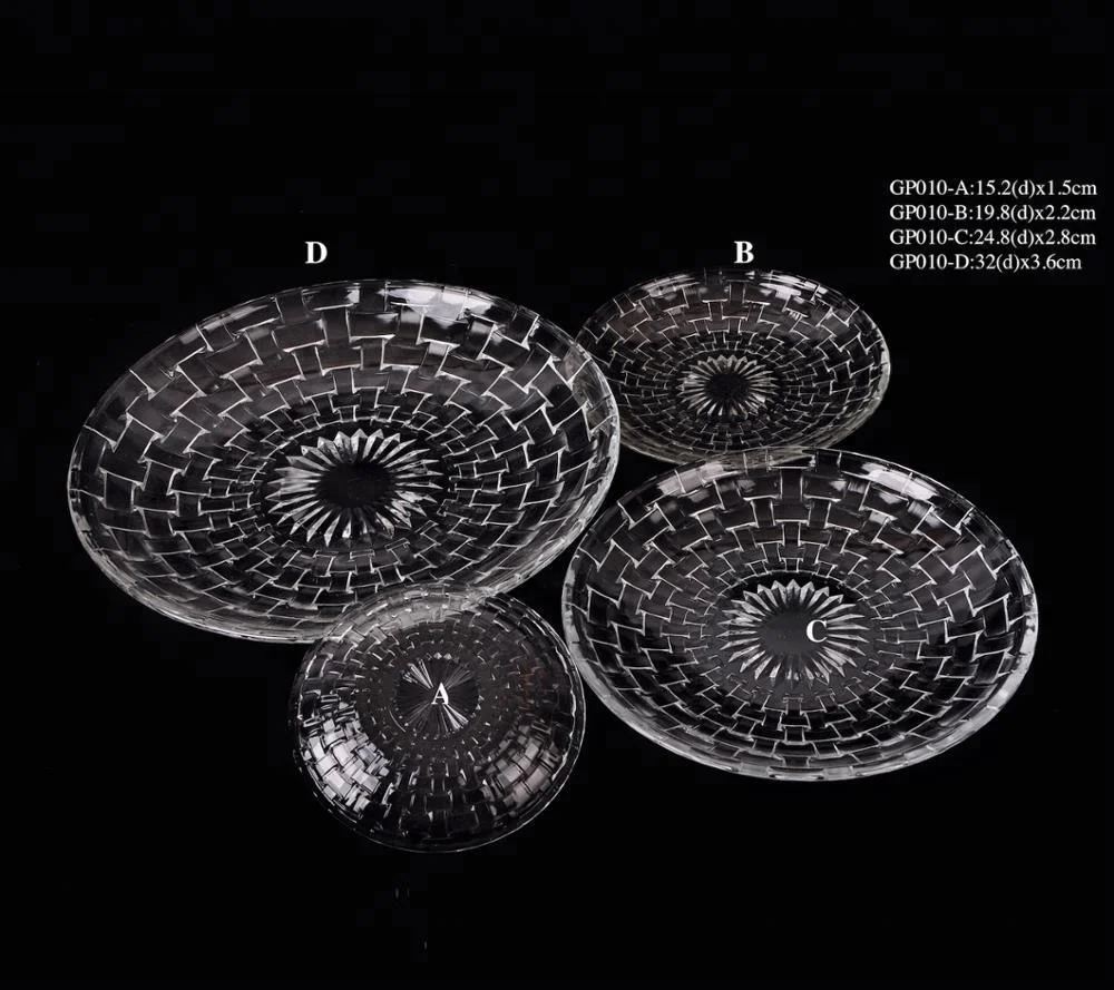 Custom Round Clear Glass Fruit Dishes Plate With Crosshatch Pattern