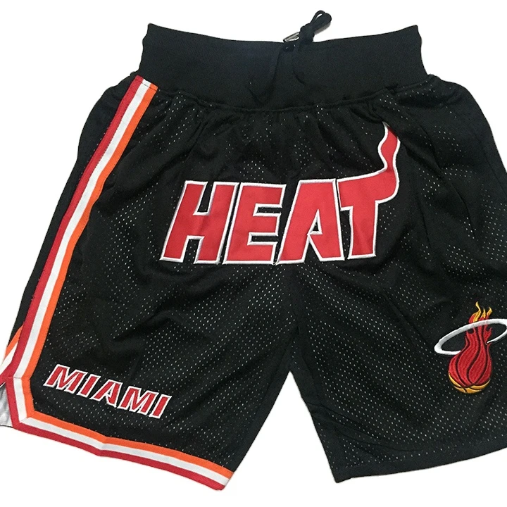 Heat  Bulls basketball shorts wholesale pocket zipper embroidered mesh basketball shorts