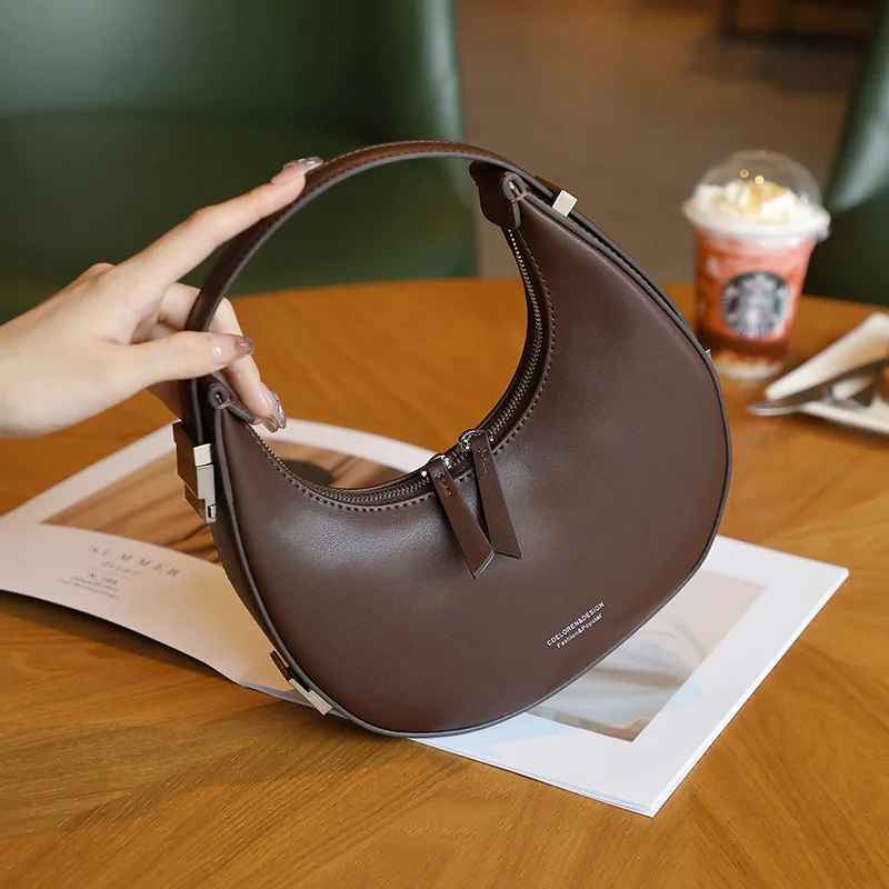 Femme Designer Buffed leather top handle bag Hobo Shoulder Bag Adjustable press release shoulder strap shoulder half moon bag