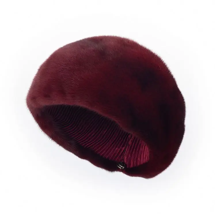 8 colors available luxury burgundy color free size women winter mink fur beanie hat