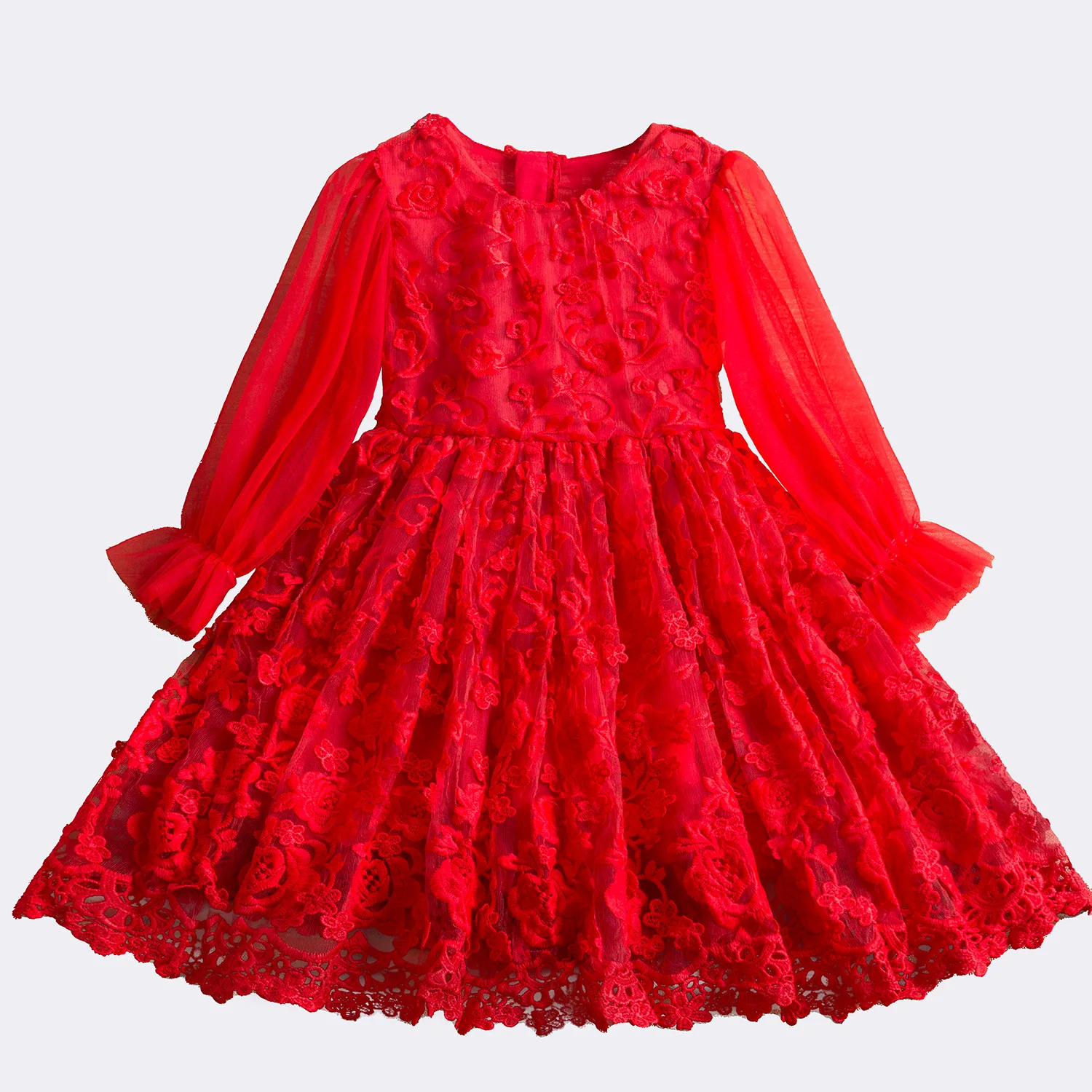 Весна 2022 новинка кружевное детское платье из сетчатой пряжи с длинным рукавом элегантное Цветочное для