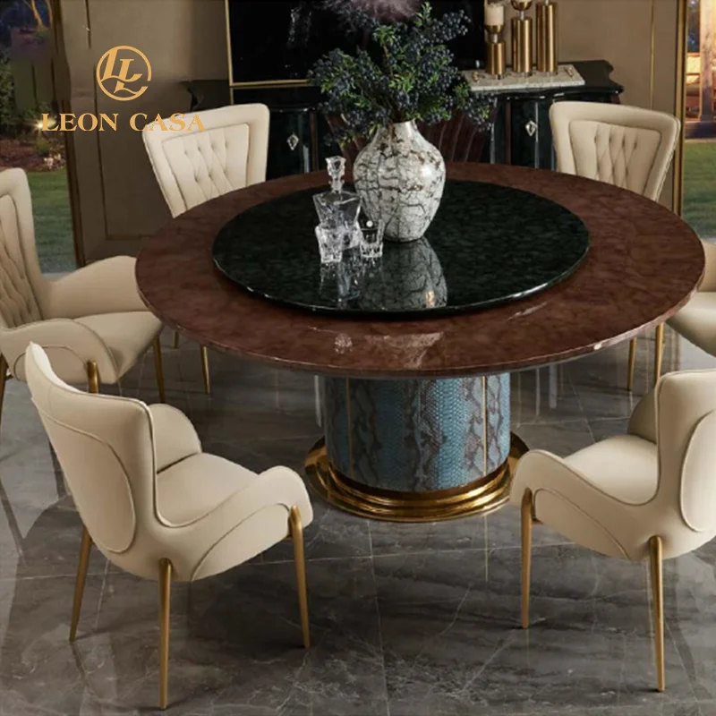 Italian round dining table with lazy susan luxury round rotating dining table set 8 seater marble