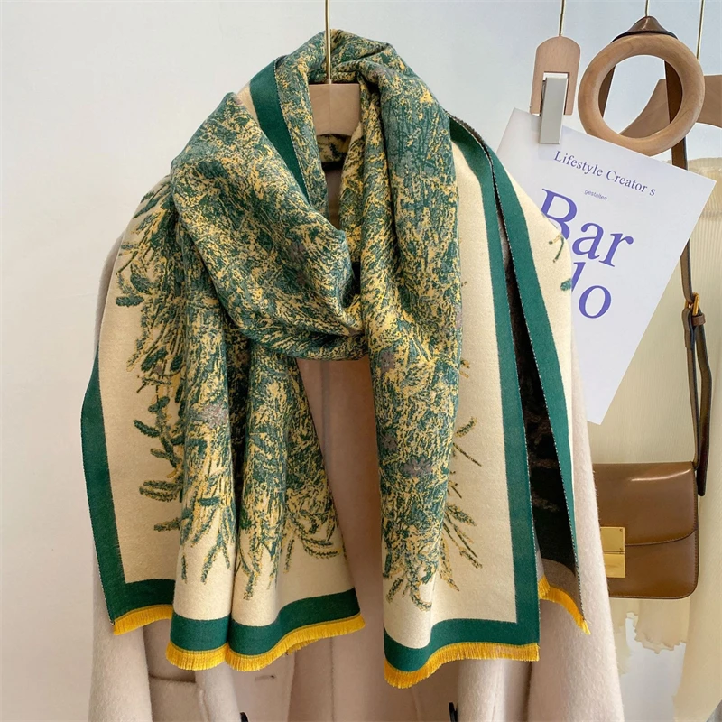Luxury Design Thick Foulard Cashmere Scarf Ladies Winter Pashmina Female Shawls Wraps Floral Women Blanket Warm Scarf Shawl