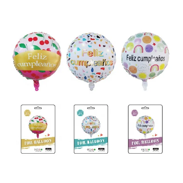 BONA Custom Printed Design Inflation Balloon Toys Happy Birthday Spanish Round Foil Halloween Party Decorative Helium Balloons