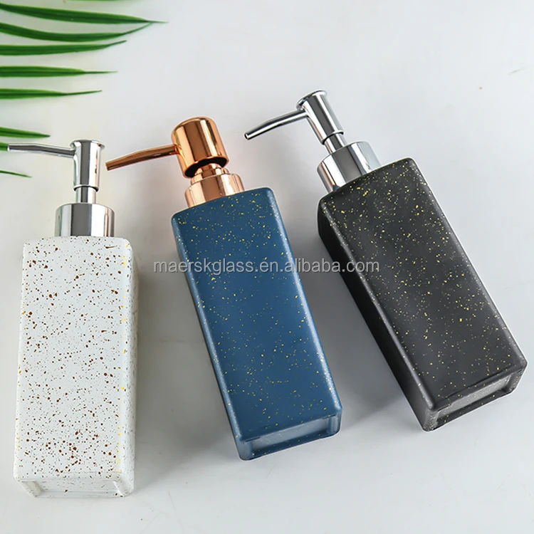 Multiqurpose 350ml Boston Glass Bottle Black Bule White Glass Soap And Lotion Dispenser With 304 Stainless Steel Pump