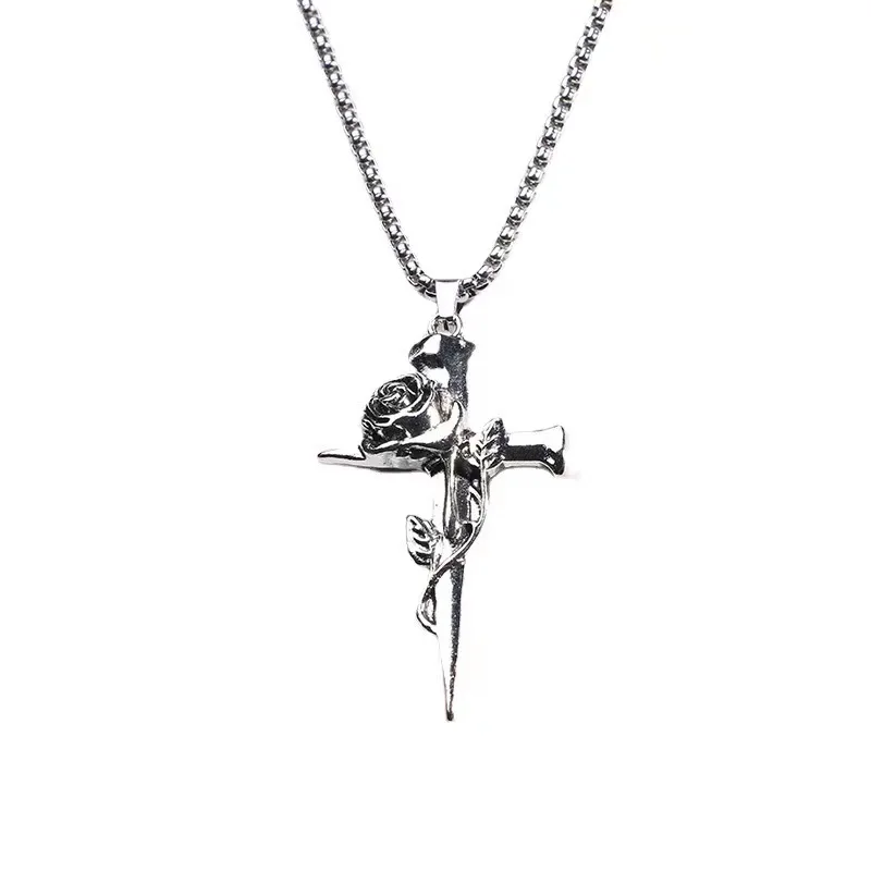 sliver cross steel fashion jewelry women and men necklace