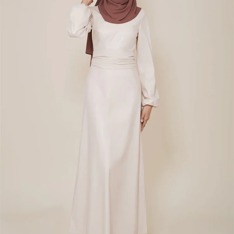 2023 Ssica New Designs High Quality Muslim Abaya Maxi Dress Belted Leather Dress Islamic Clothing  Winter Abaya For Women