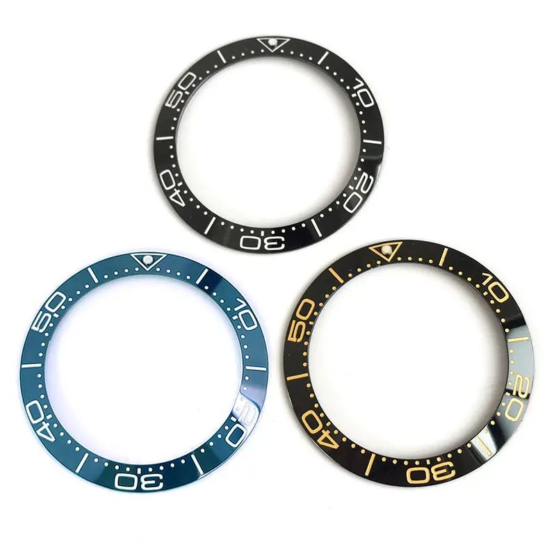 High Quality Sloped Ceramic Bezel Insert 40*31.6mm For Sea Master Series Black Blue Bezel Insert Pip At 12 Watch Case Parts