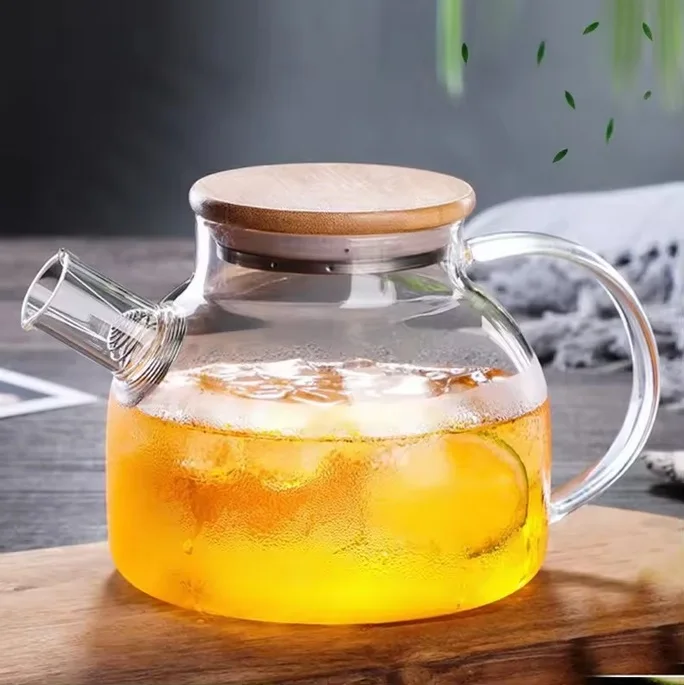 Factory price handmade transparent high borosilicate glass heat-resistant teapot glass and bamboo lid 1000ml 1600ml