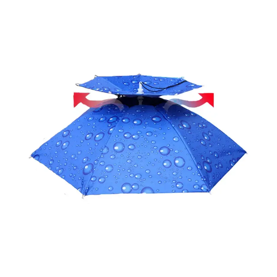 Outdoor Foldable Umbrella Hat Fishing Hat Camping Shade Umbrella Uv Protective Sun Head Umbrella Hat Minimalist Travel Blue