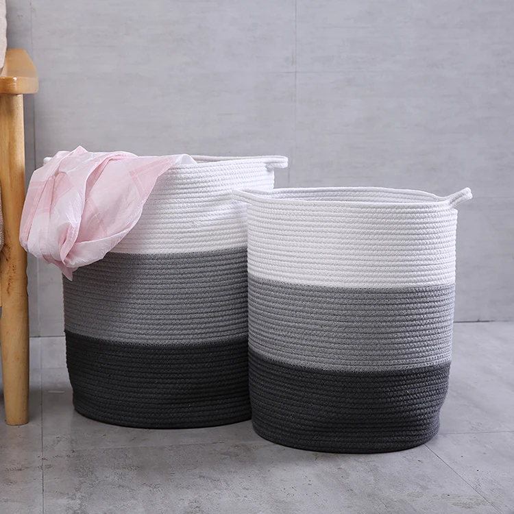 Large woven baskets storage cotton rope toys organization kids room decorative bin laundry nursery hamper