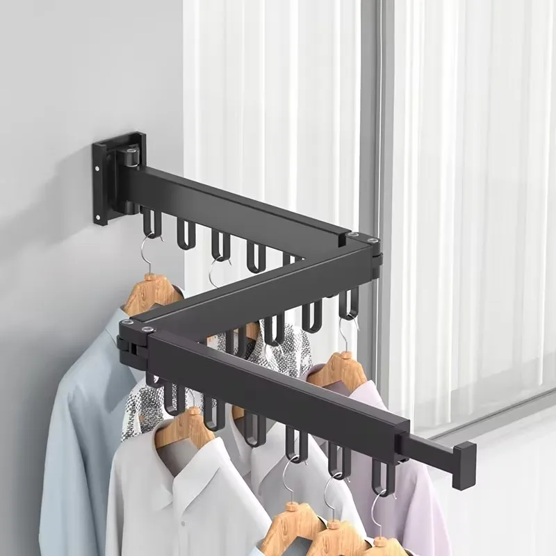 Hot Sale Clothes Indoor Outdoor Foldable Balcony Laundry Sock Clips Black Folding Drying Rack Stainless Steel Metal Aluminum
