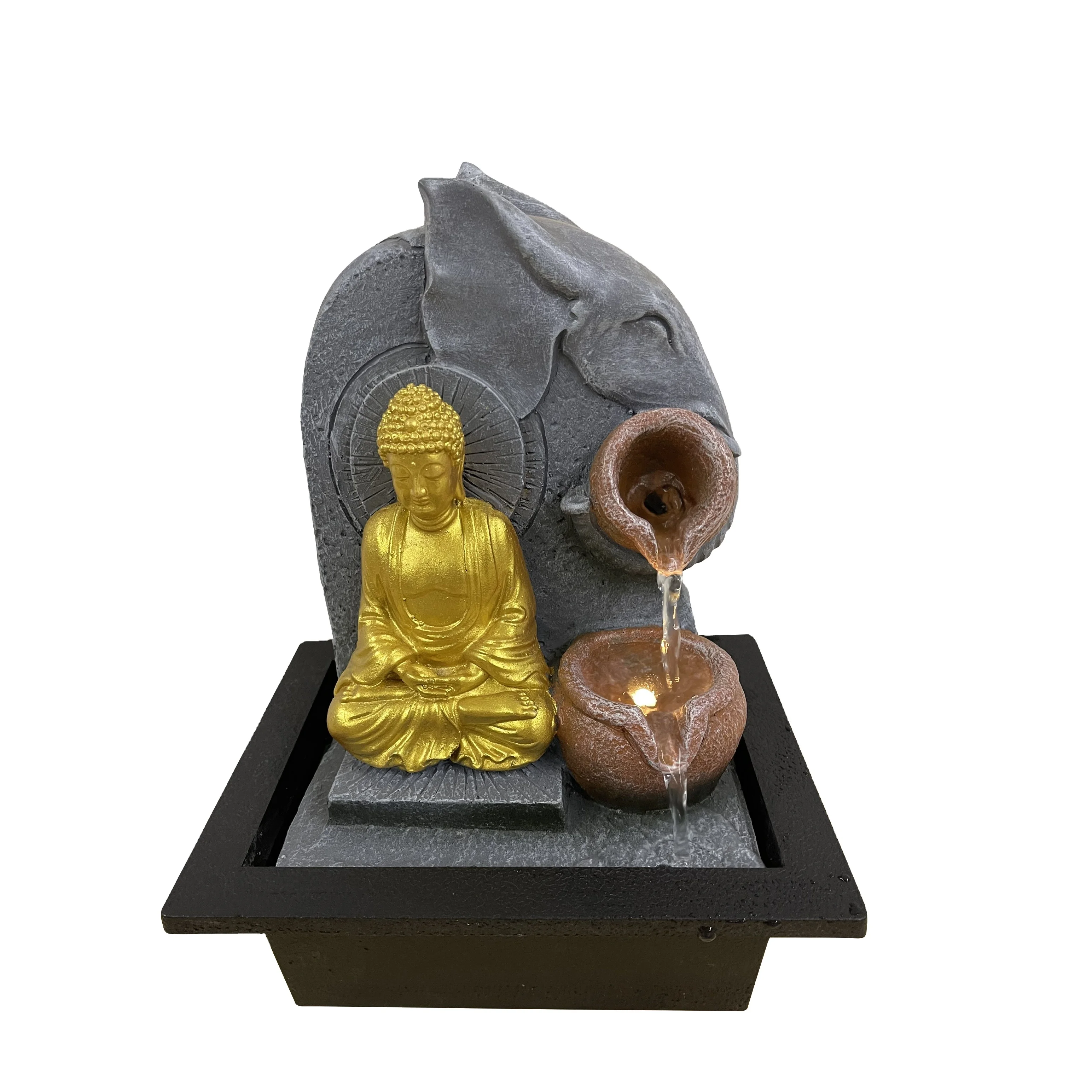 Buddha Style Polyresin WaterFall  Table Top Water Fountain for Home and Garden Decoration