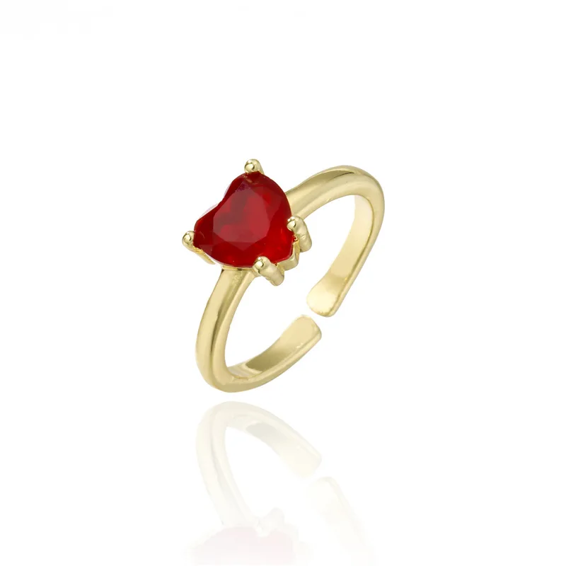 Red Green And White Heart-shaped Zircon Copper Micro-inlaid Open Ring