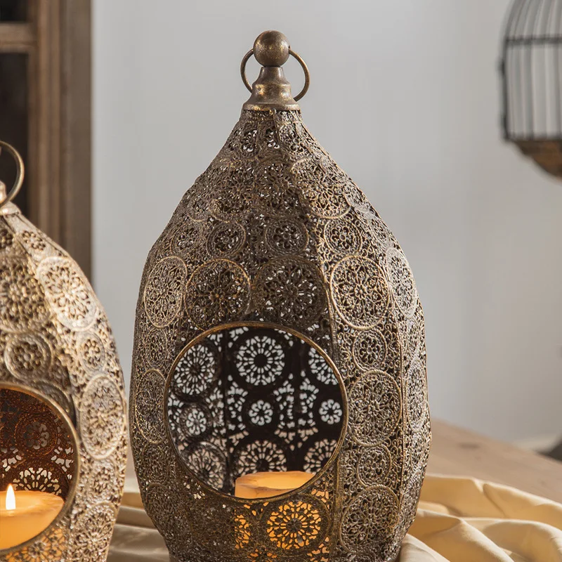 Antique Bohemian Hollow Luxury Candle Holder Wedding Decorative Candlelight Candle Sticks Holder Vintage Brass Candle Holder