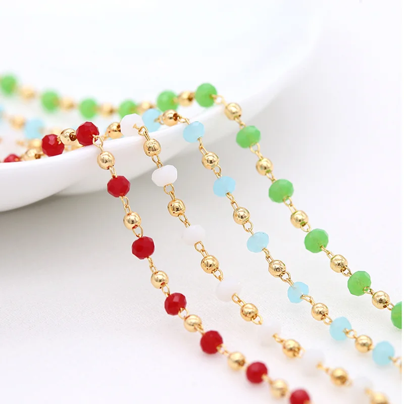 multi color tiny beads handmade jewelry material, real 14k plated link chain gold plated women