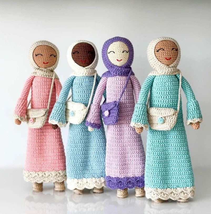 Pink and Black Long Dress Muslim Dolls Amigurumi Muslim Female Dolls Customized Crochet Islamic Kids Toys