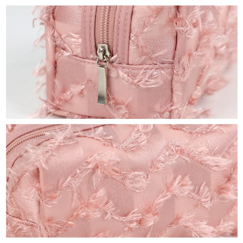 New 2022 Portable Cosmetic Organize Customized New Fabric square Travel pink Lady Polyester Makeup Bag