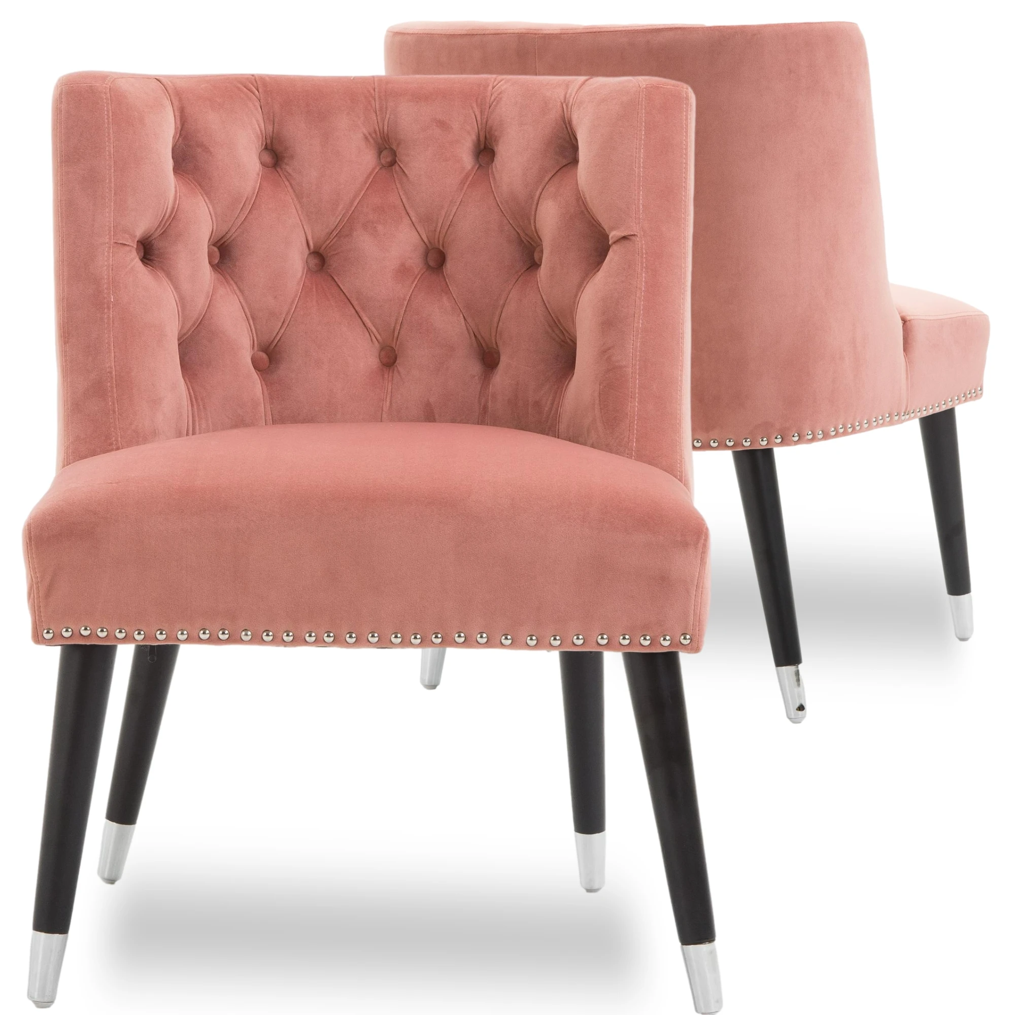 Stylish and Sturdy Rose Red Velvet Upholstered Back Tufted Solid Wood Living Room Accent Chair