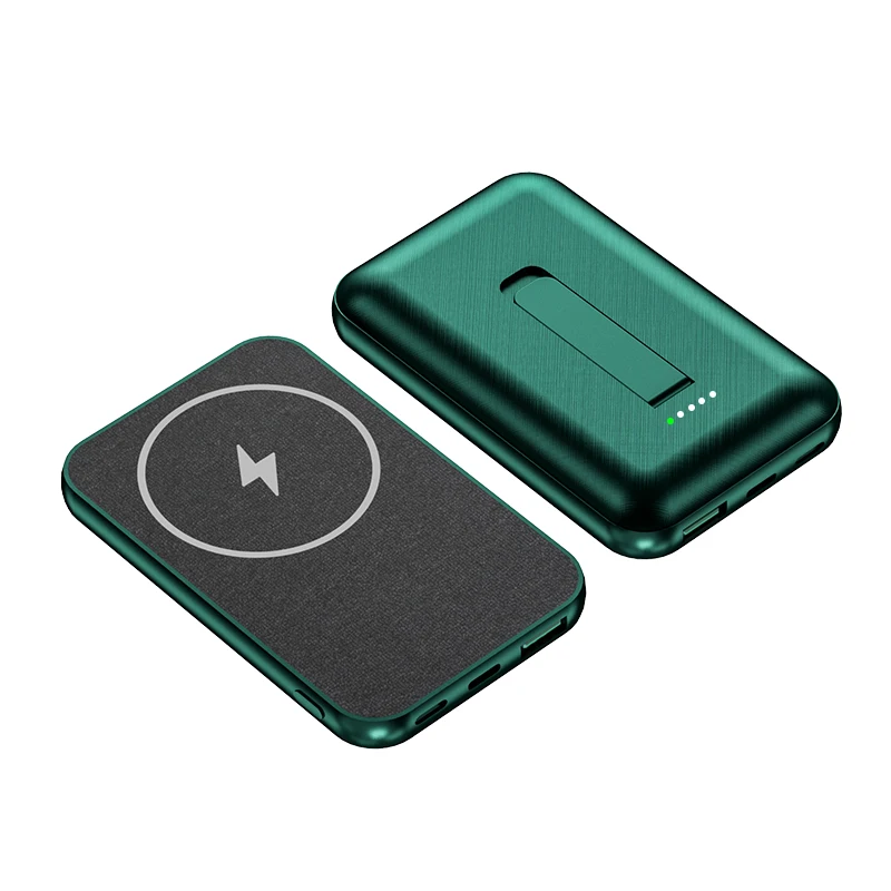 Mini Portable Quick Charger 5000mAh Type C Qi 15W PD 22.5W Wireless Magnetic Powerbank with Stand for iPhone 12