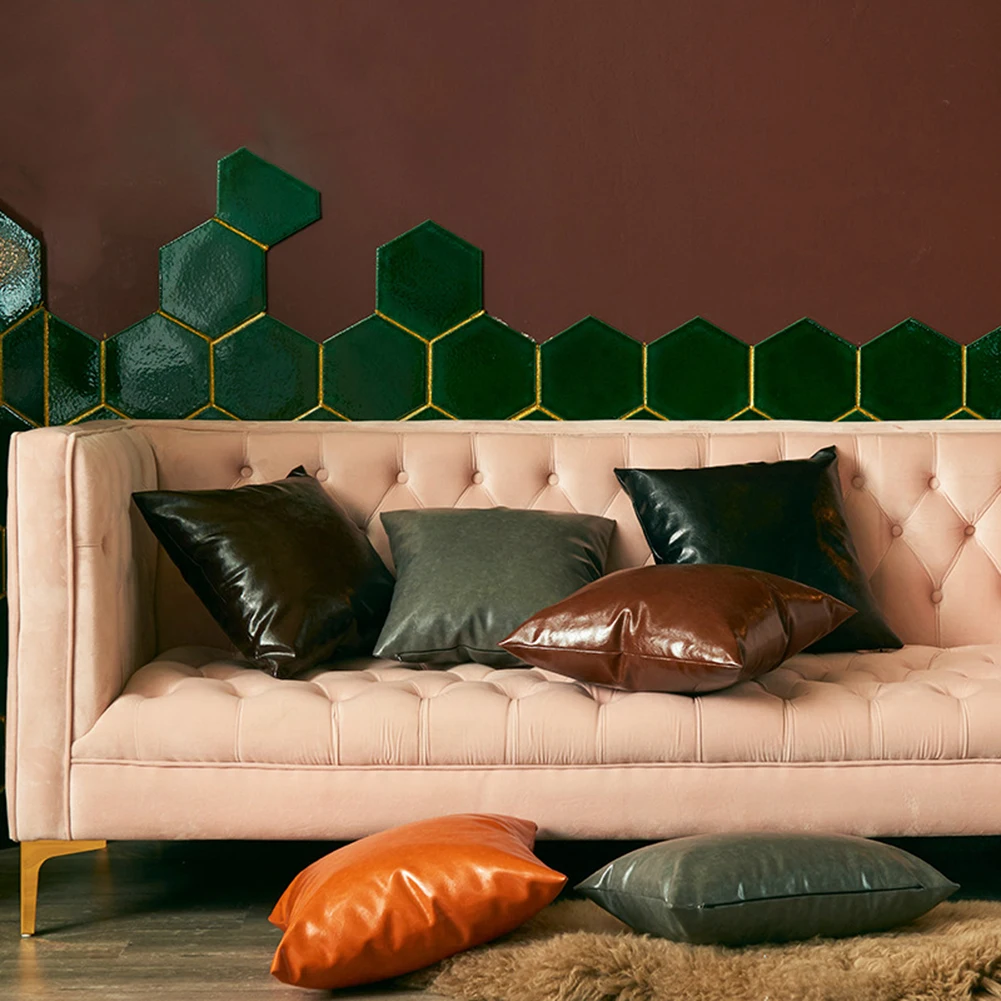 
Square Pillow Case Faux Leather Throw Pillow Case Cushion Cover for Home Office Car Decoration 