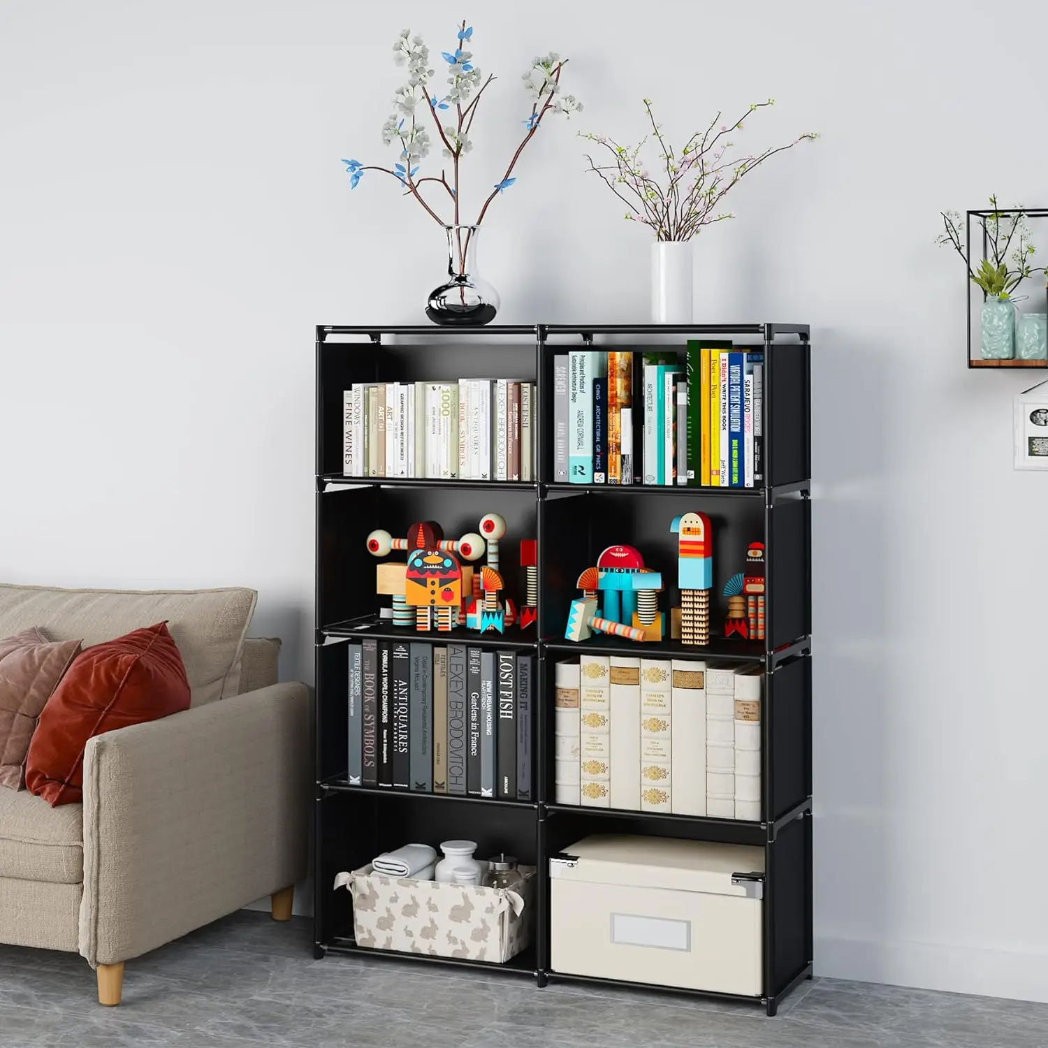 Bookshelves, Assembled Storage Rack, Bedroom Living Room Vertical Cabinet Bookshelf, Double Row 8-Grid Multi-Functional