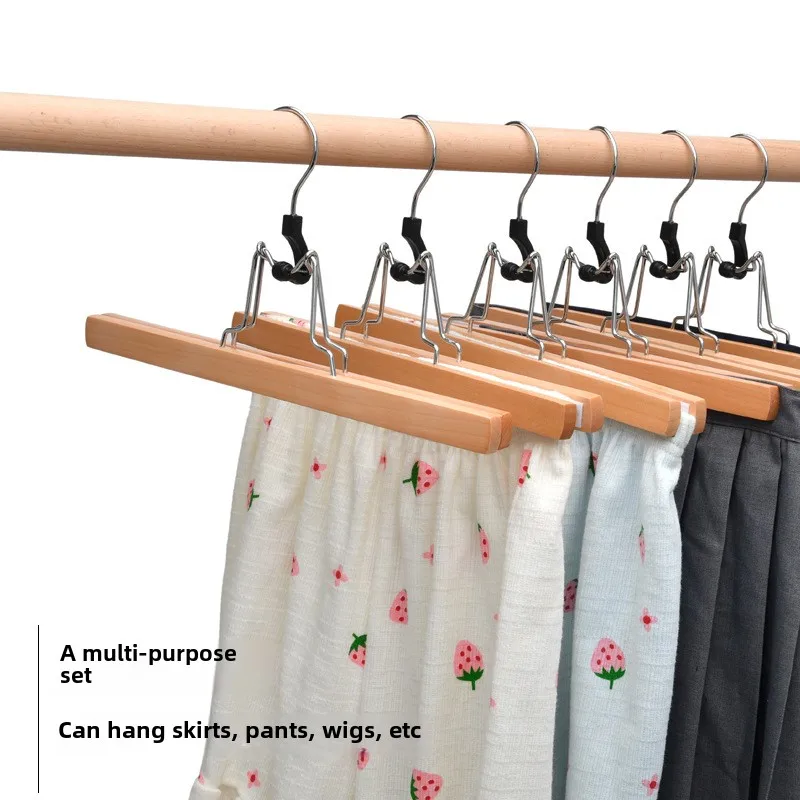Solid Wood Hangers for Pants and Skirts Non-Slip Seamless Splint Home Clothing Store Wig Clip Manufacturer Wholesale