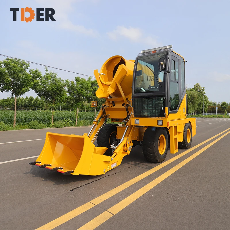 TDER self loading mobile concrete mixer trailer 2.6 cbm transit mud mixer truck with bucket pump machine