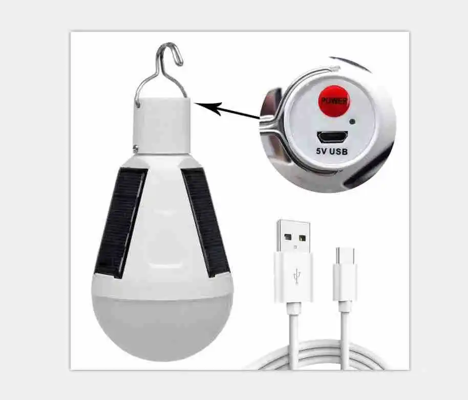 Portable LED Solar Bulb Lamp Solar Emergency lamp E27 7W 12W Rechargeable led bulb USB Garden Camping Tent Hang Light