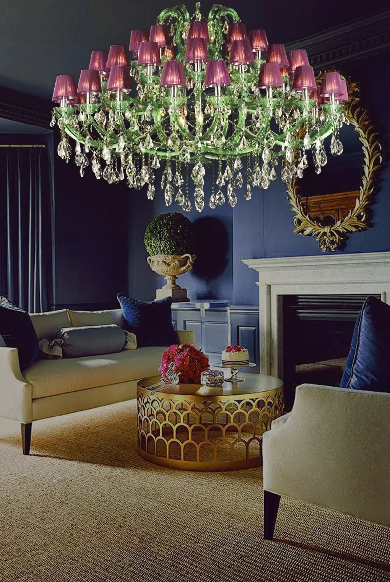 Custom Rose Living Dining Room Bedroom Wedding High Ceiling Pendant Light Red Green Glass Led Luxury Modern Crystal Chandelier