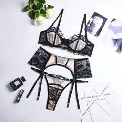 2021 New Arrival Wholesales Women Sexy Nude Transparent Garter Lingerie Underwear Set