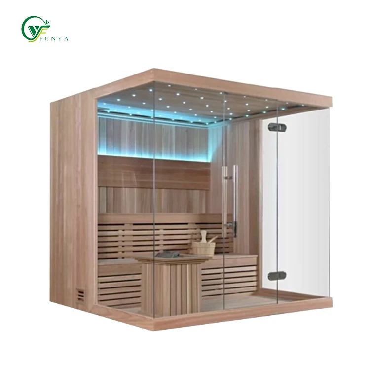 2-4 Person full glass door Red Cedar wood Finland dry Steam sauna room for sale